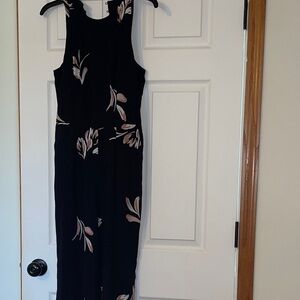 a new day Black Jumpsuit with Pink Leaf Design